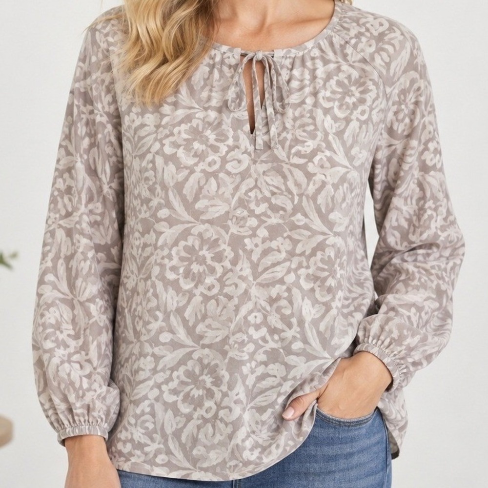 Pure Jill J.Jill Womens XL Floral Blouse 100% Modal Rayon Tie Neck Boho India